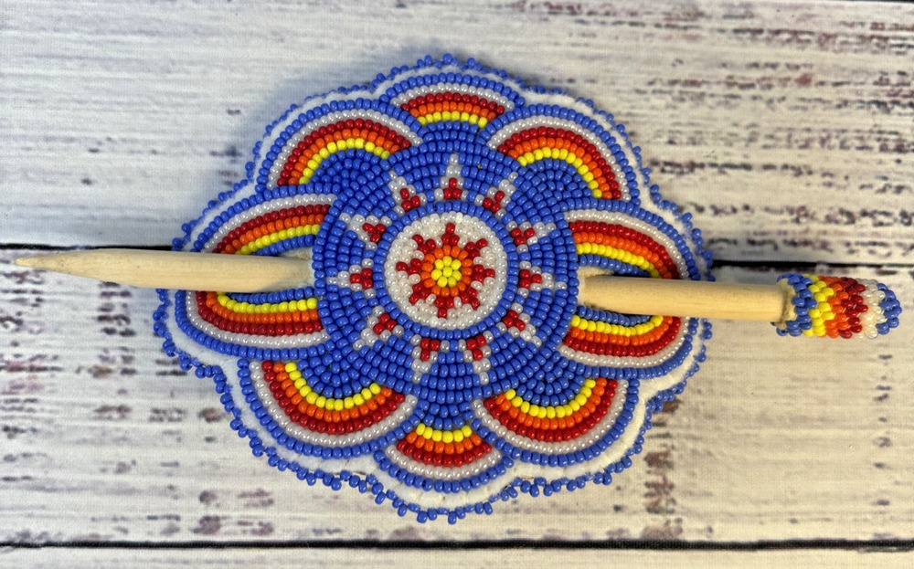 Vintage Native American Beaded Hair Pin Handmade